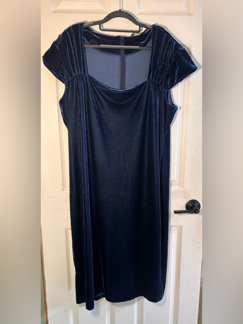 Velvet Navy Midi Dress with Cap Sleeves
